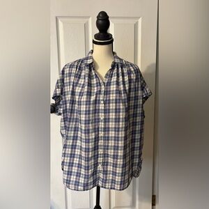 Madewell Cap Sleeve Button Down Blue Plaid Women's Medium Boxy Oversized Fit